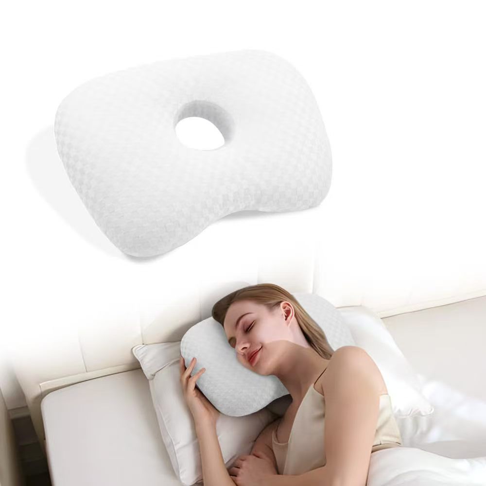 White Checker Soft Ear Pillow, Gentle Support For Sensitive Earlobe