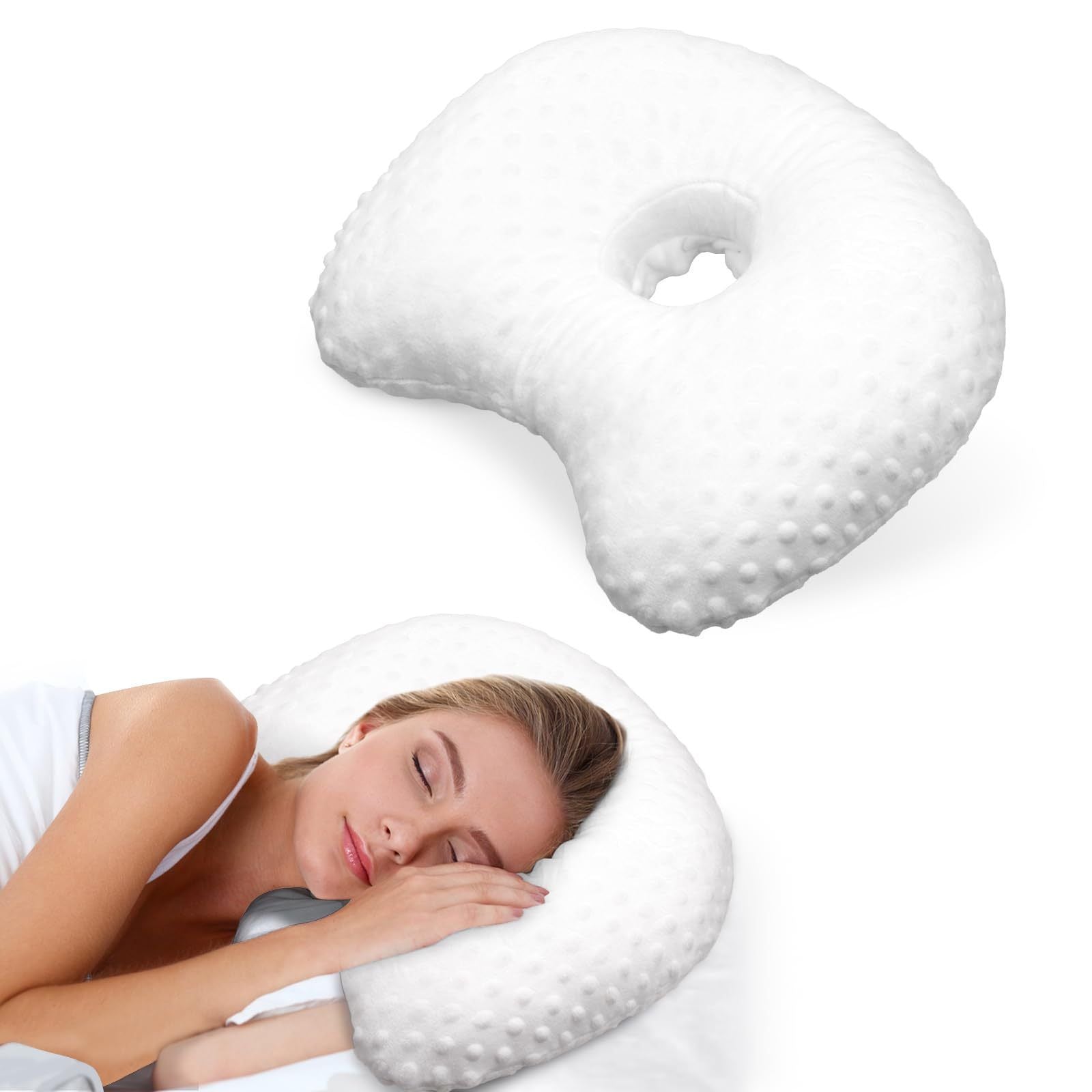 White Fluffy Bean Velvet Ear Pillow, Care Sensitive Pierced Ears