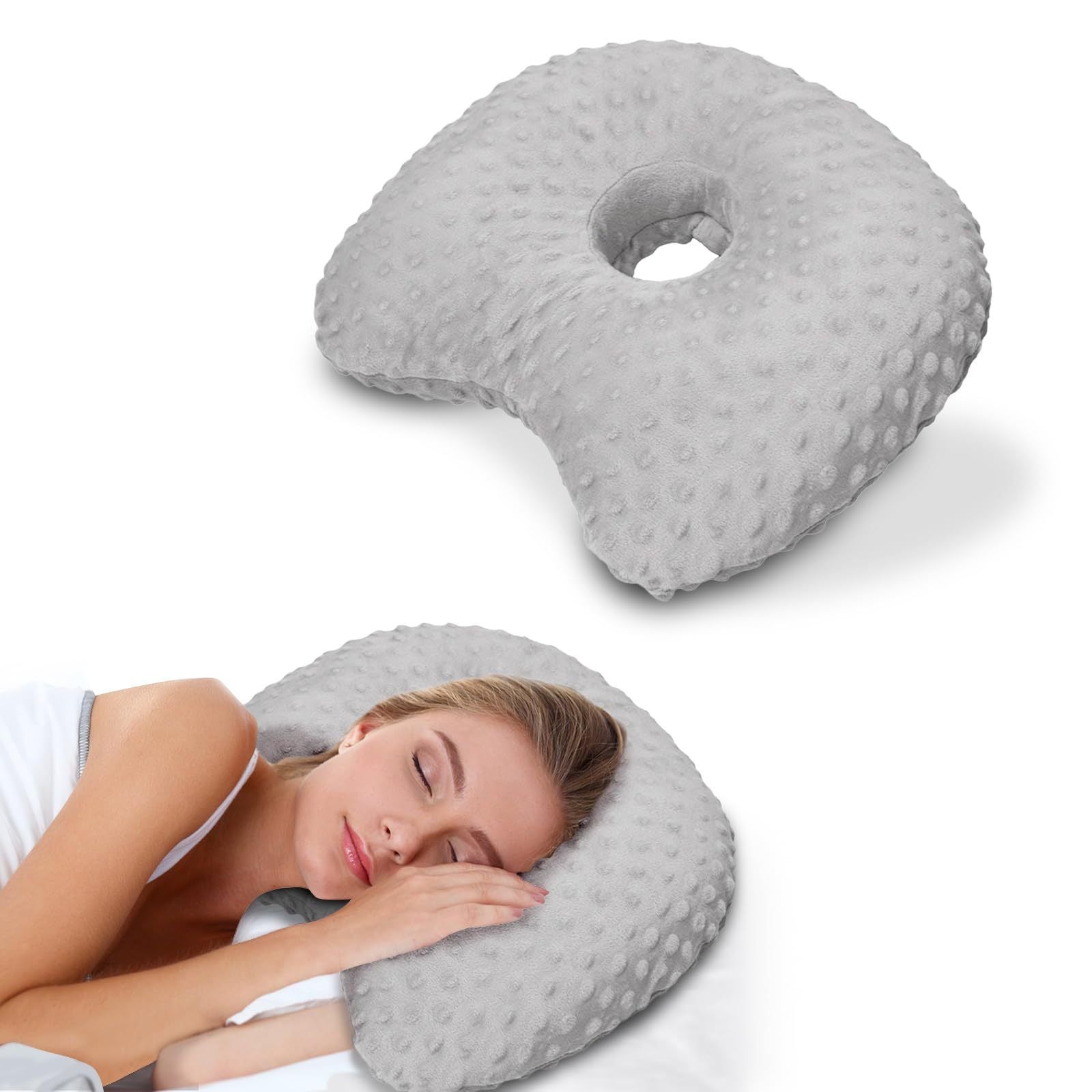 Grey Cozy Bean Velvet Ear Pillow, Fluffy Fabric For Peaceful Sleep