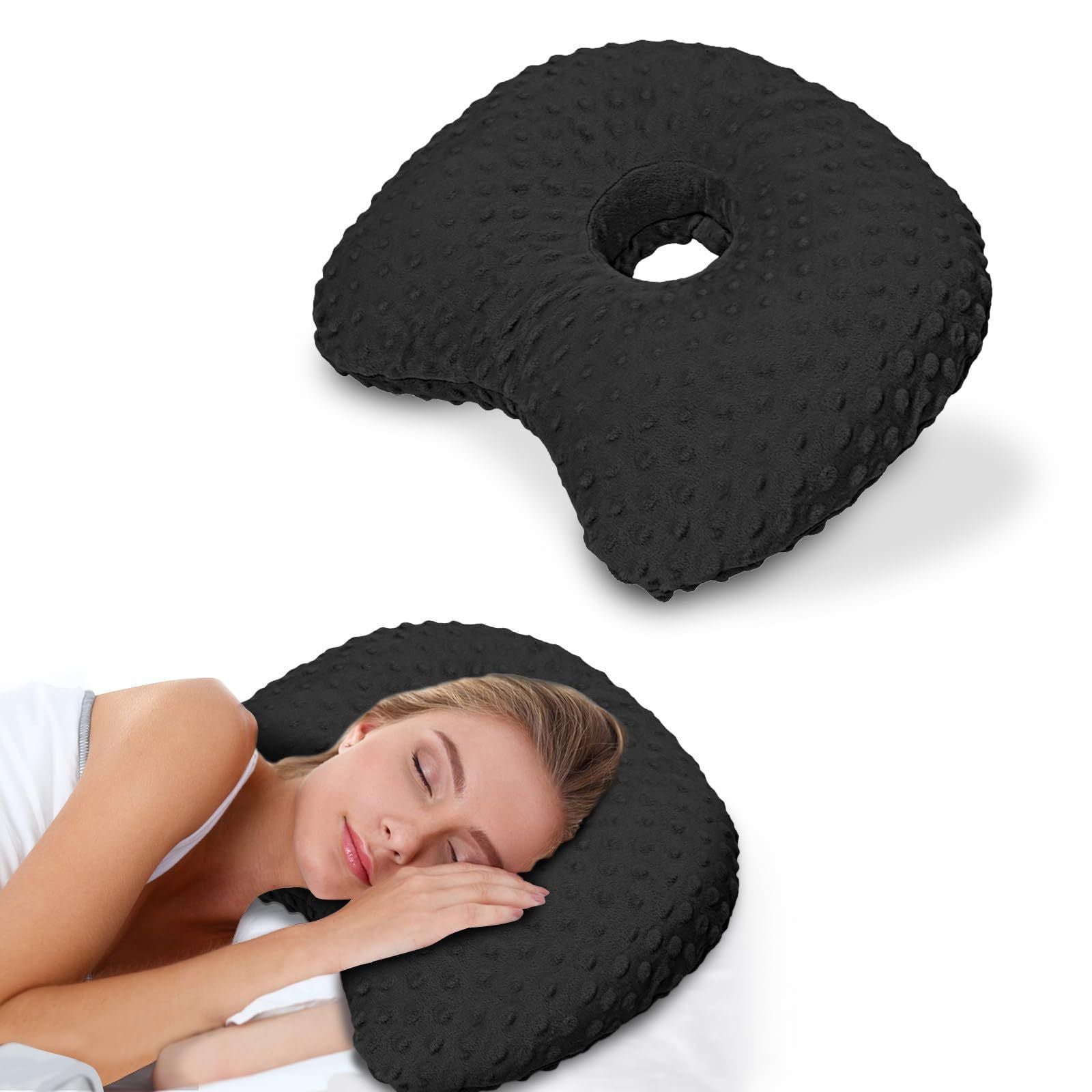 Black Bean Velvet Ear Cushion, Hollow Design No Pain With Earrings