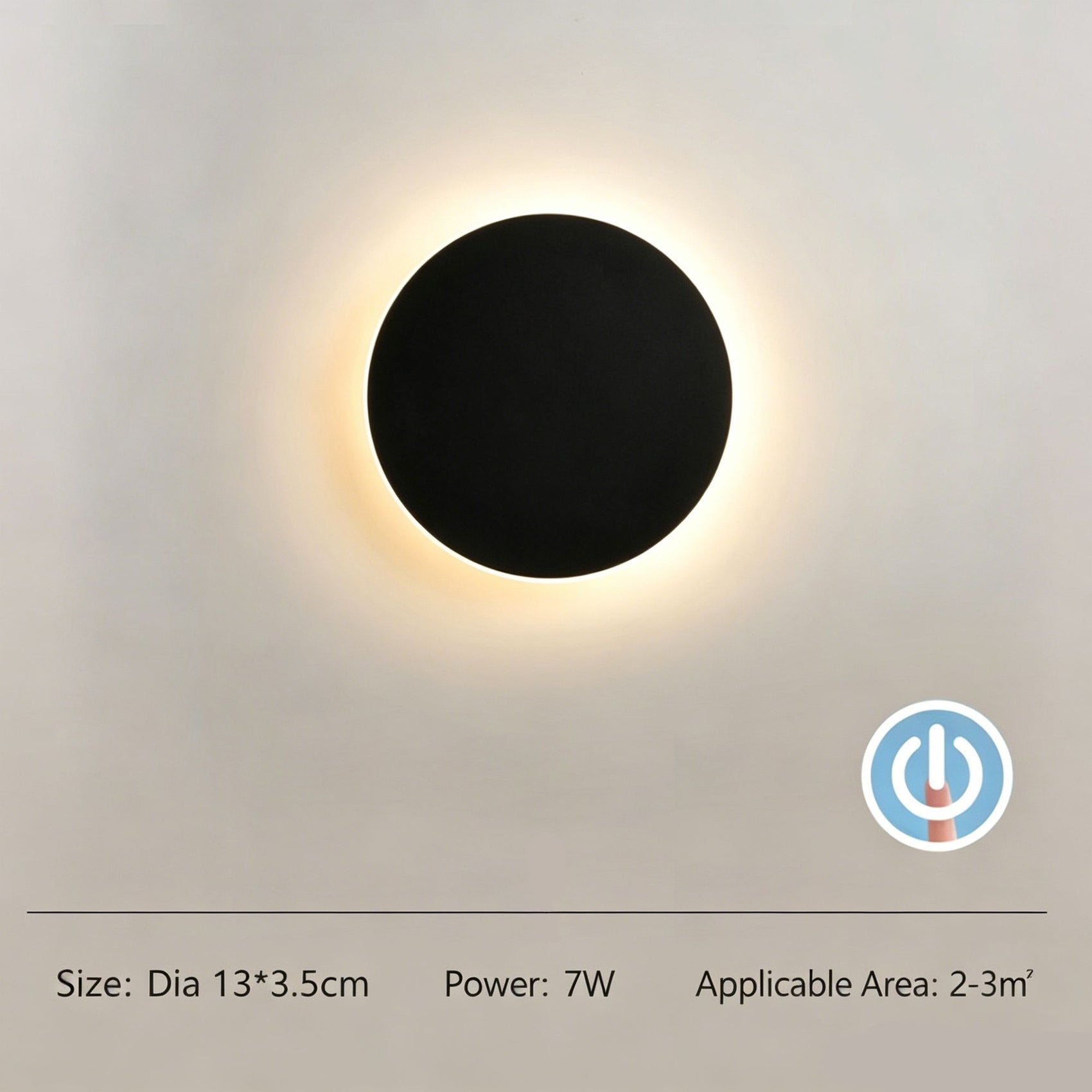 13CM Black Touch Eclipse LED Wall Light Stepless Dimming