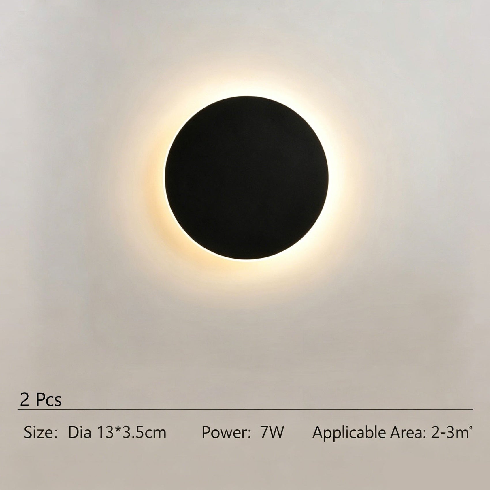 13CM Black Regular Eclipse Wall Light 2Pcs Stepless Dimming