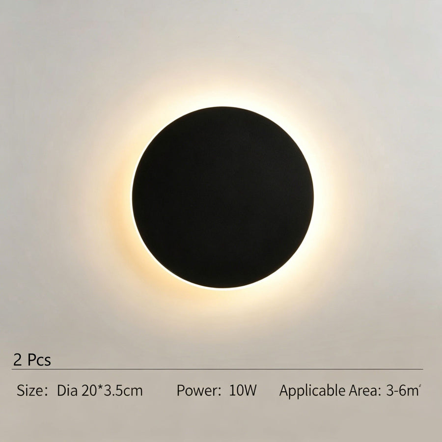 20CM Black Regular Eclipse Wall Light 2Pcs Stepless Dimming