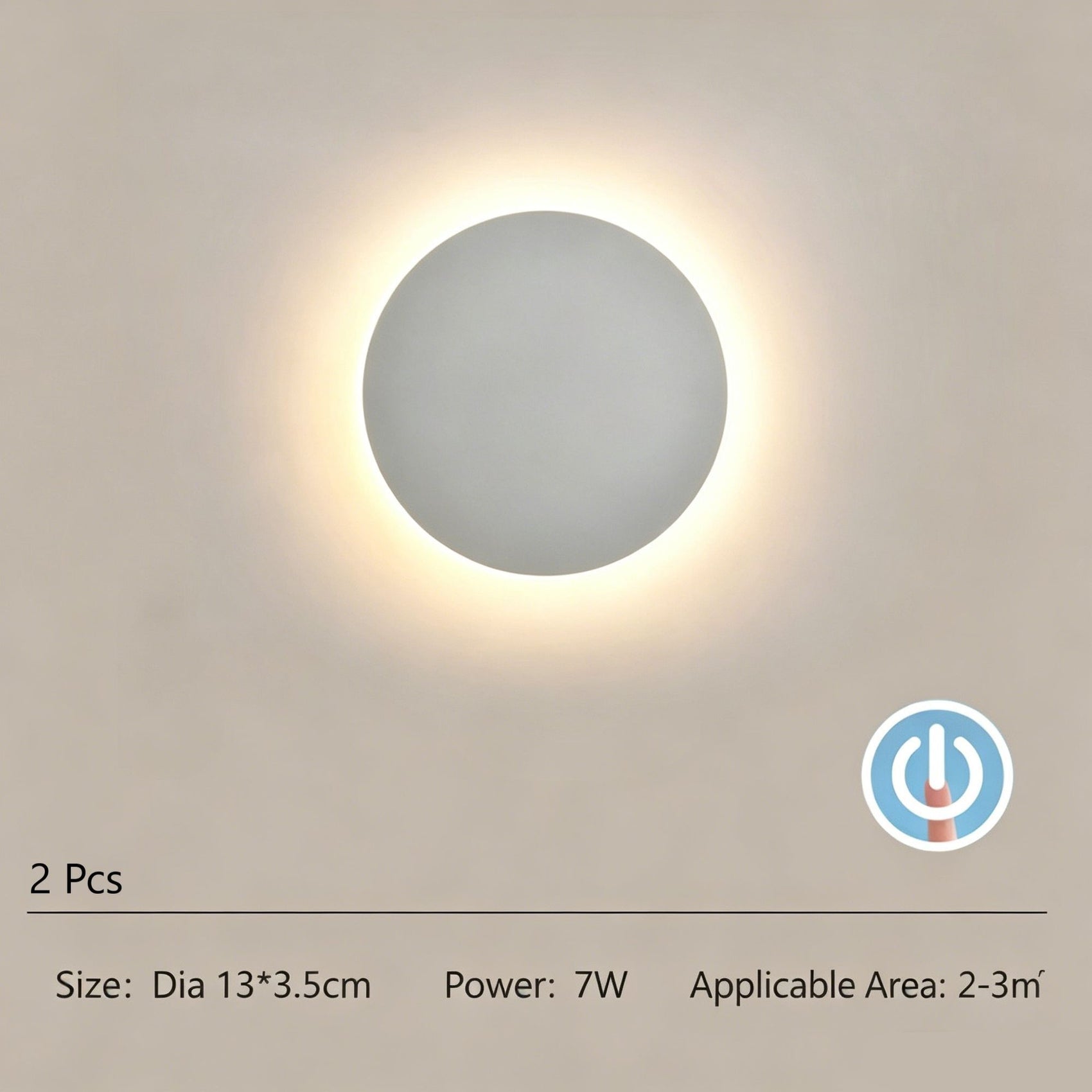 13CM White Touch Eclipse Wall Light 2Pcs Stepless Dimming