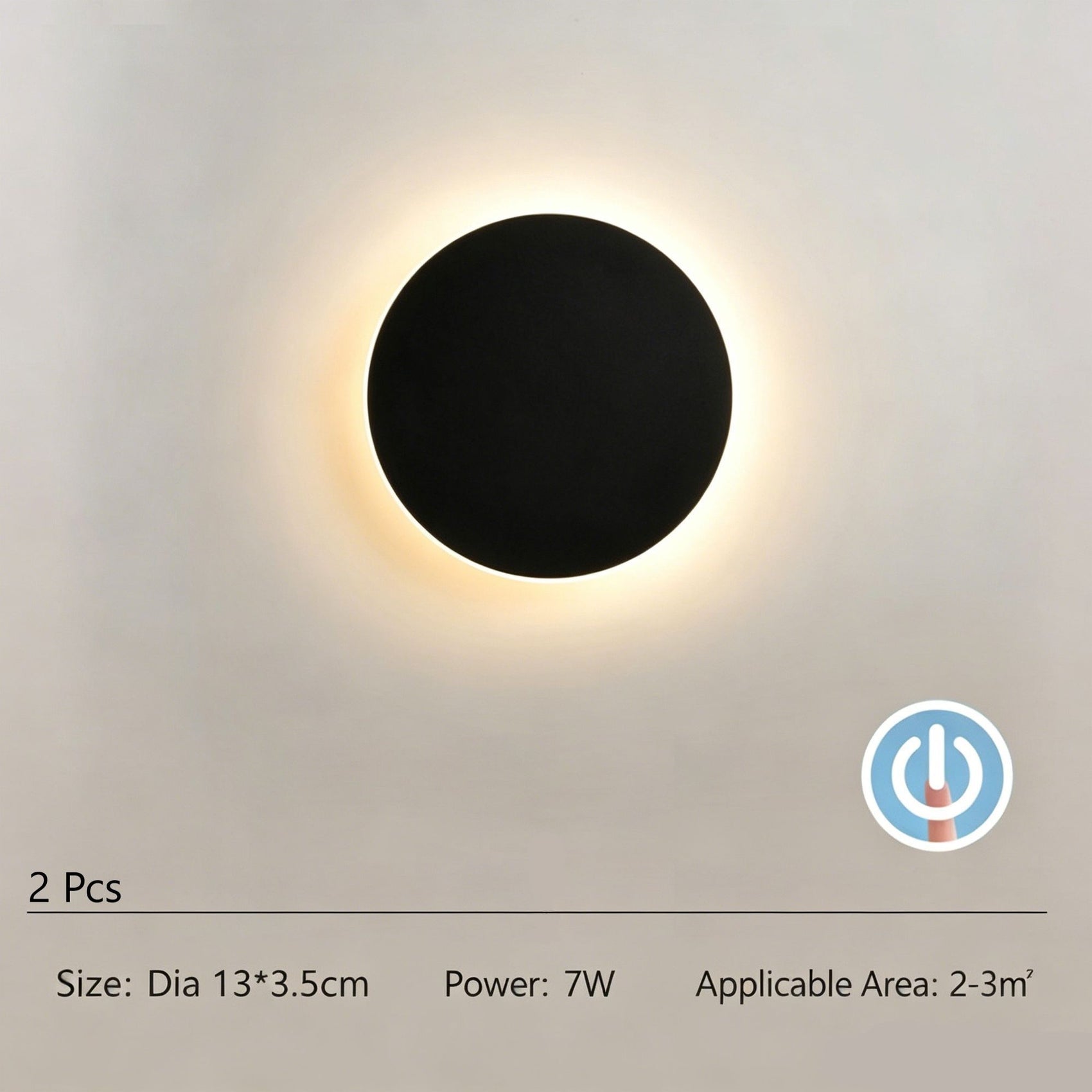 13CM Black Touch Eclipse Wall Light 2Pcs Stepless Dimming