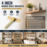 4" Color Zinc Hidden T Bracket 2Pcs w/ 5x60&5x80 Screws