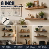 8" Black Hidden T Shelf Bracket 2Pcs w/ 5x60&5x80 Screws