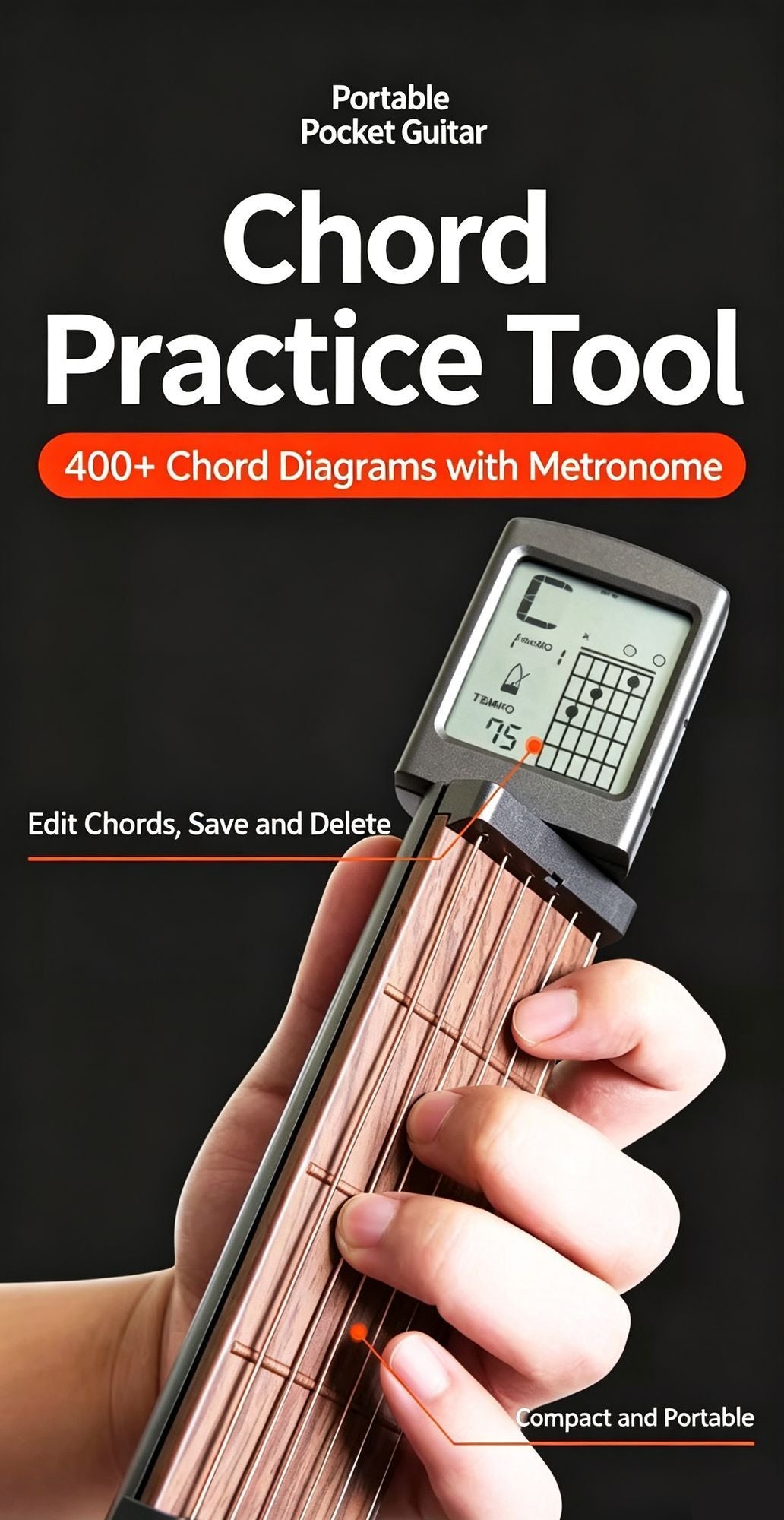 Pocket Guitar Chord Trainer, Portable Guitar Finger Practice Aid, Professional Finger Exercise Tool for Chord & Scale Drills, Beginner Friendly Guitar Accessory, Christmas Halloween Music Lover Gift