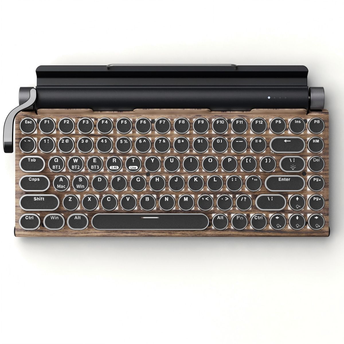 83 Keys Retro Punk Typewriter Mechanical Keyboard, Dual-Mode Bluetooth Hot Swappable Clicky Blue Switch, Wood Grain Shell With White Backlight, Custom Typing Accessory, Christmas Halloween Tech Enthusiast Gift