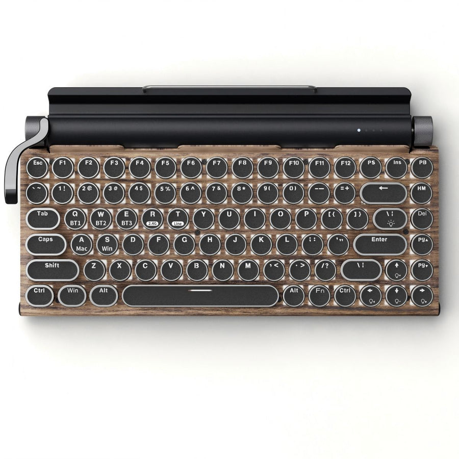 83 Keys Retro Punk Typewriter Mechanical Keyboard, Dual-Mode Bluetooth Hot Swappable Clicky Blue Switch, Wood Grain Shell With White Backlight, Custom Typing Accessory, Christmas Halloween Tech Enthusiast Gift