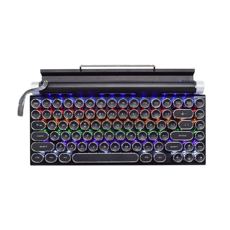 83 Key Vintage Punk Typewriter Style Mechanical Keyboard, Hot Swappable Clicky Blue Switch, Dual Bluetooth Connection, Black Shell With RGB Mixed Lighting, Custom Gaming PC Gear, Christmas Halloween Holiday Tech Present