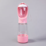 Portable 3-in-1 Pet Water Food Bottle for Outdoor Trip, Pink, 400ml Water 150ml Food Storage, Waste Bag Box & Handheld Strap Included, Multi-Scene Walking Gear, Christmas Halloween Gift for Pet Owners