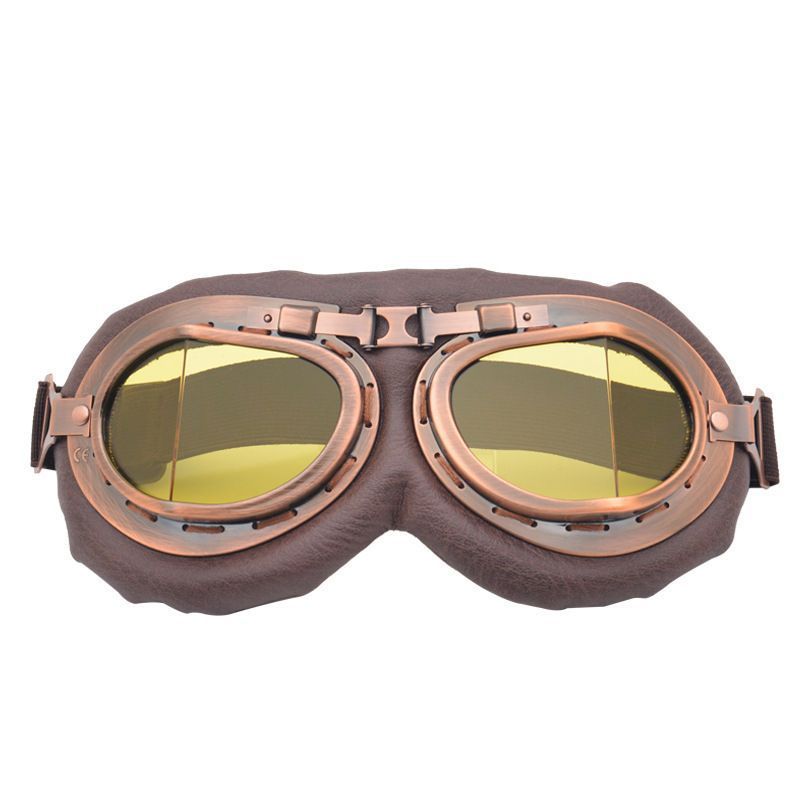 Retro Harley Bronze Motorcycle Helmet Goggles, Windproof Dustproof Off-Road Riding Glasses for Outdoor Cycling, Bronze Frame with Yellow Lens, Christmas Halloween Biker Gift