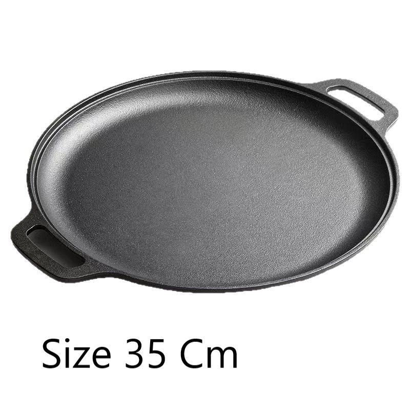 Heavy Duty Double Handle Cast Iron Griddle, Uncoated Solid Iron Pan for Steak, Pork Chops & Breakfast Pancakes, 35cm Griddle, Compatible with BBQ, Induction & Campfire, Christmas & Halloween Kitchen Gift