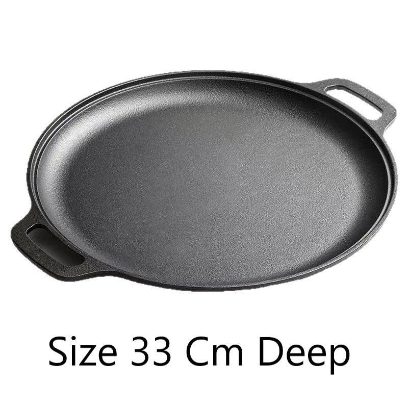 Deepened Double Handle Cast Iron Griddle, Thick Uncoated Iron Pan for Family BBQ & Indoor Cooking, 33cm Deep Griddle, Even Heat Distribution for Steaks & Veggies, Christmas & Halloween Practical Kitchen Gift