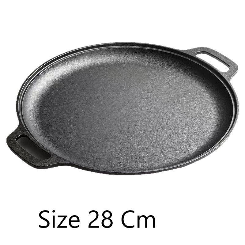Thick Uncoated Cast Iron Flat Griddle With Twin Handles, Solid Iron Pan for Pancakes, Pork Chops & Outdoor Grilling, 28cm Griddle, Multi-Stove Compatible Cookware, Christmas & Halloween Gift for Home Cooks