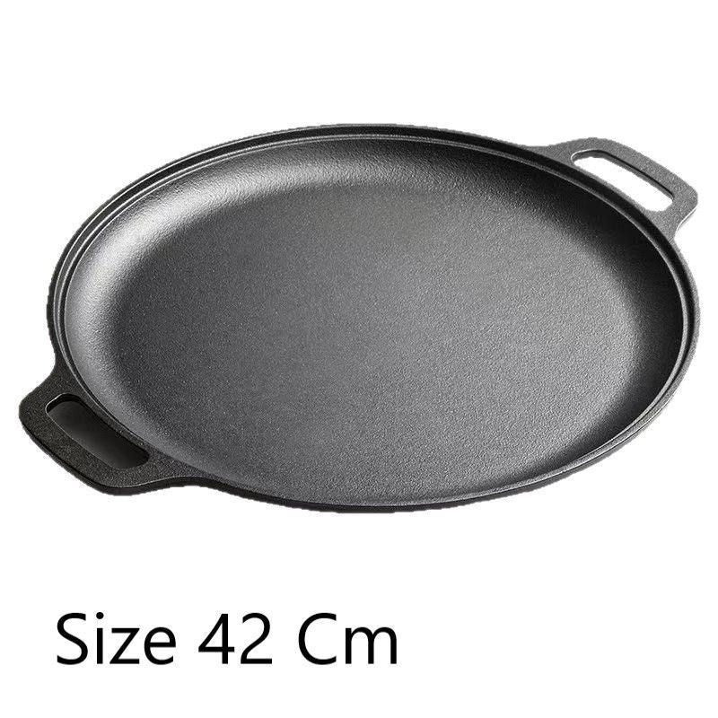Large Double Handle Cast Iron Griddle Plate, Uncoated Thick Iron Pan for Big Batch Steak & BBQ Cooking, 42cm Griddle, Indoor & Outdoor Use, Christmas & Halloween Holiday Cookware Gift