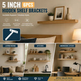 5" White Hidden T Shelf Bracket 6Pcs w/ 5x60&5x80 Screws