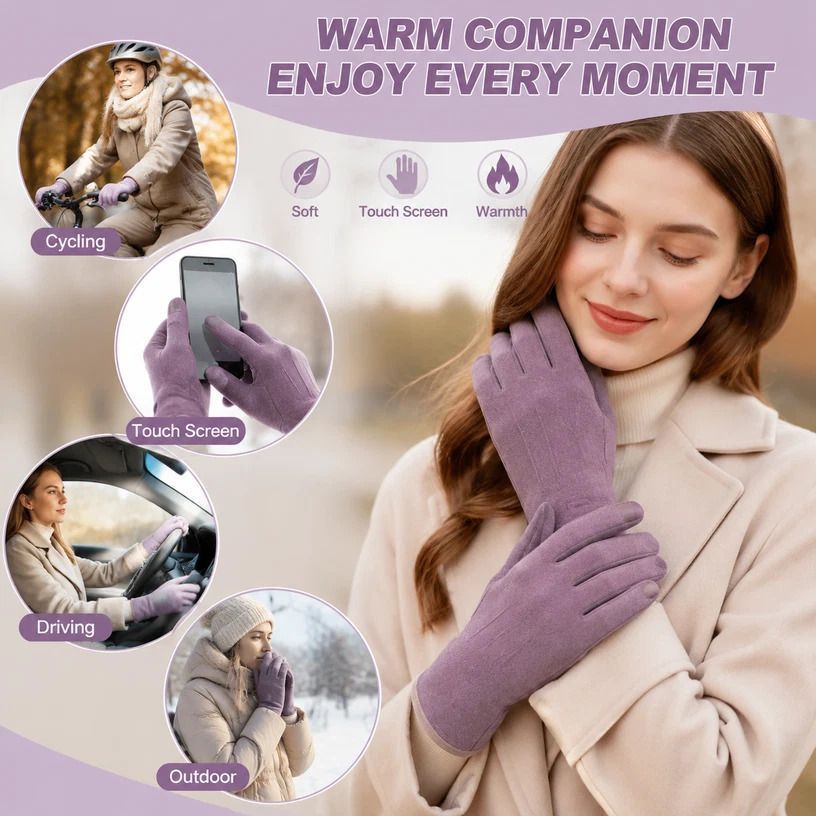 Purple 3 Stripes Women's Thermal Touch Screen Cycling Gloves
