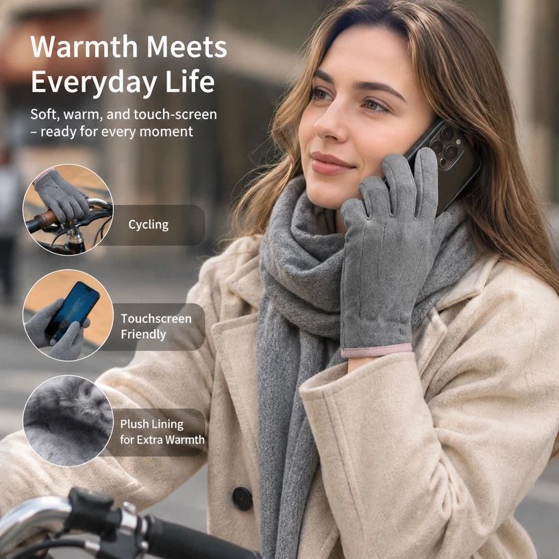 Grey 3 Stripes Women's Fleece Touch Screen Bike Gloves