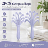 Light Purple Octopus Scalp Massage Brush Gentle Volumising Wet & Dry 2Pcs