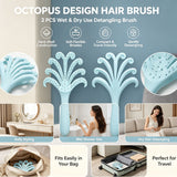 Light Blue Octopus Scalp Massage Brush Gentle Volumising Wet & Dry 2Pcs