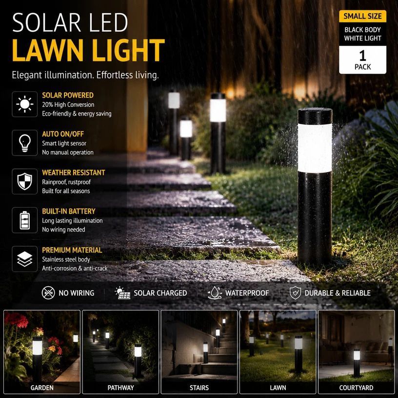 Small Black Cool White Solar LED Garden Path Light