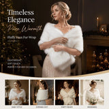 White Ladies Fluffy Faux Fur Wrap Elegant Party Shoulder Cape