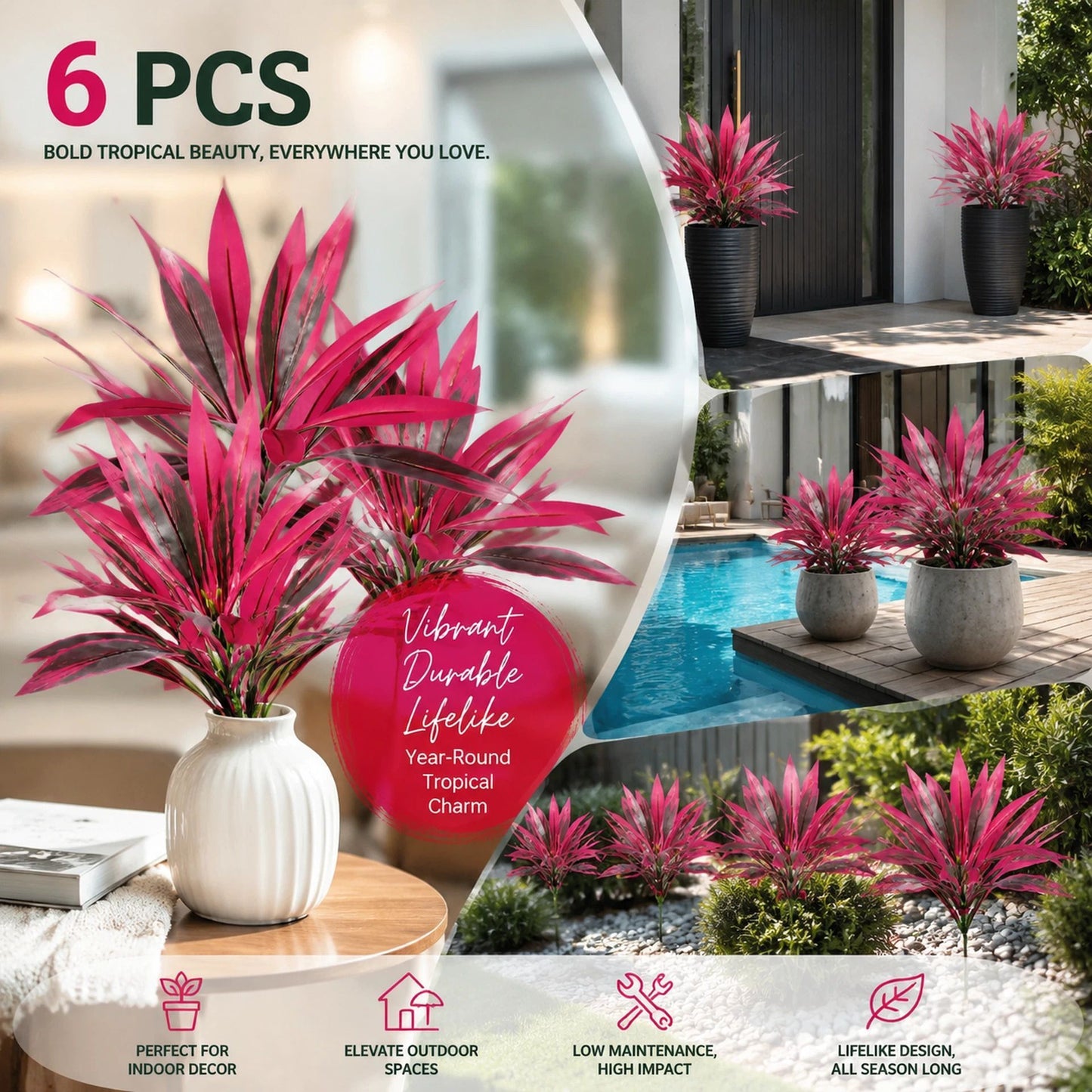 Purple Artificial Dracaena Tree Table & Backyard Decor 6 Pack