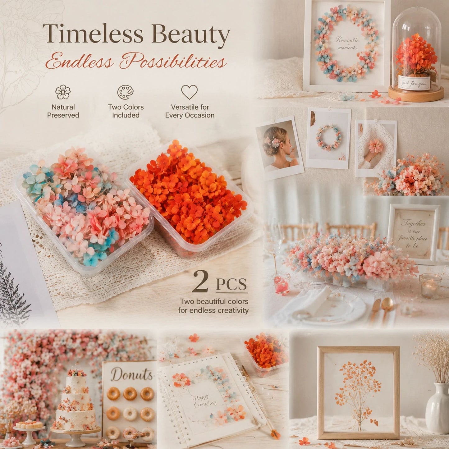 Dreamy Tone & Violet Pink Gradient Hydrangea Preserved Flower DIY Accessory Pack 2 Boxes