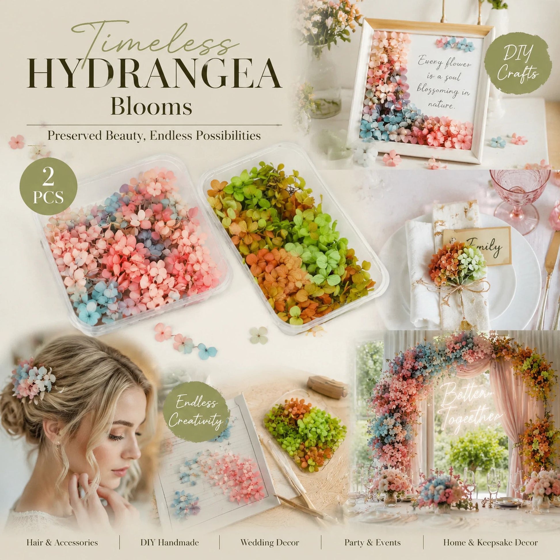 Dreamy Tone & Hibiscus Tone Preserved Hydrangea Bouquet Making Craft Supply 2 Pack