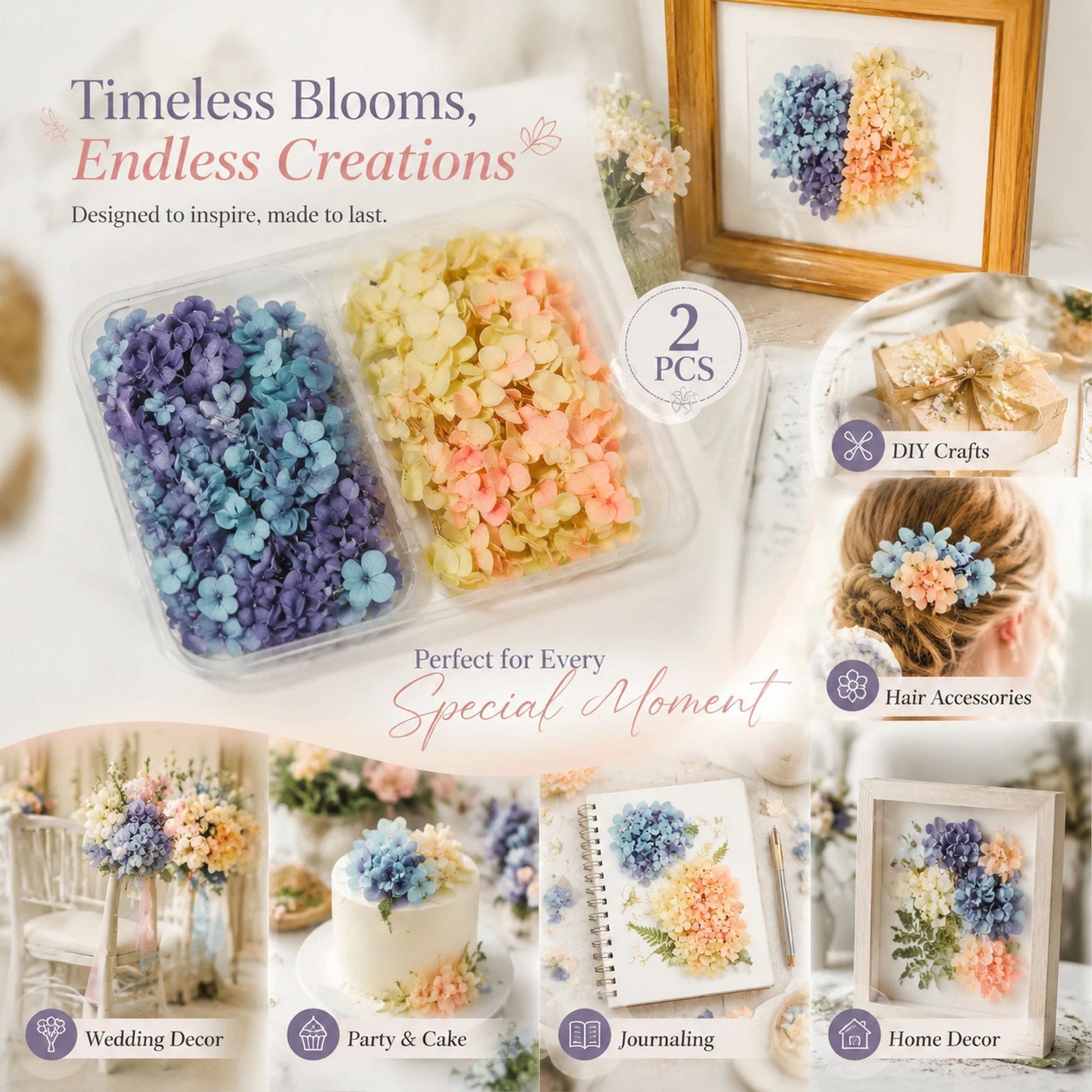 Blue Purple Shade & Soft Jade Tone Preserved Hydrangea Gradient Floral DIY Pack 2 Boxes