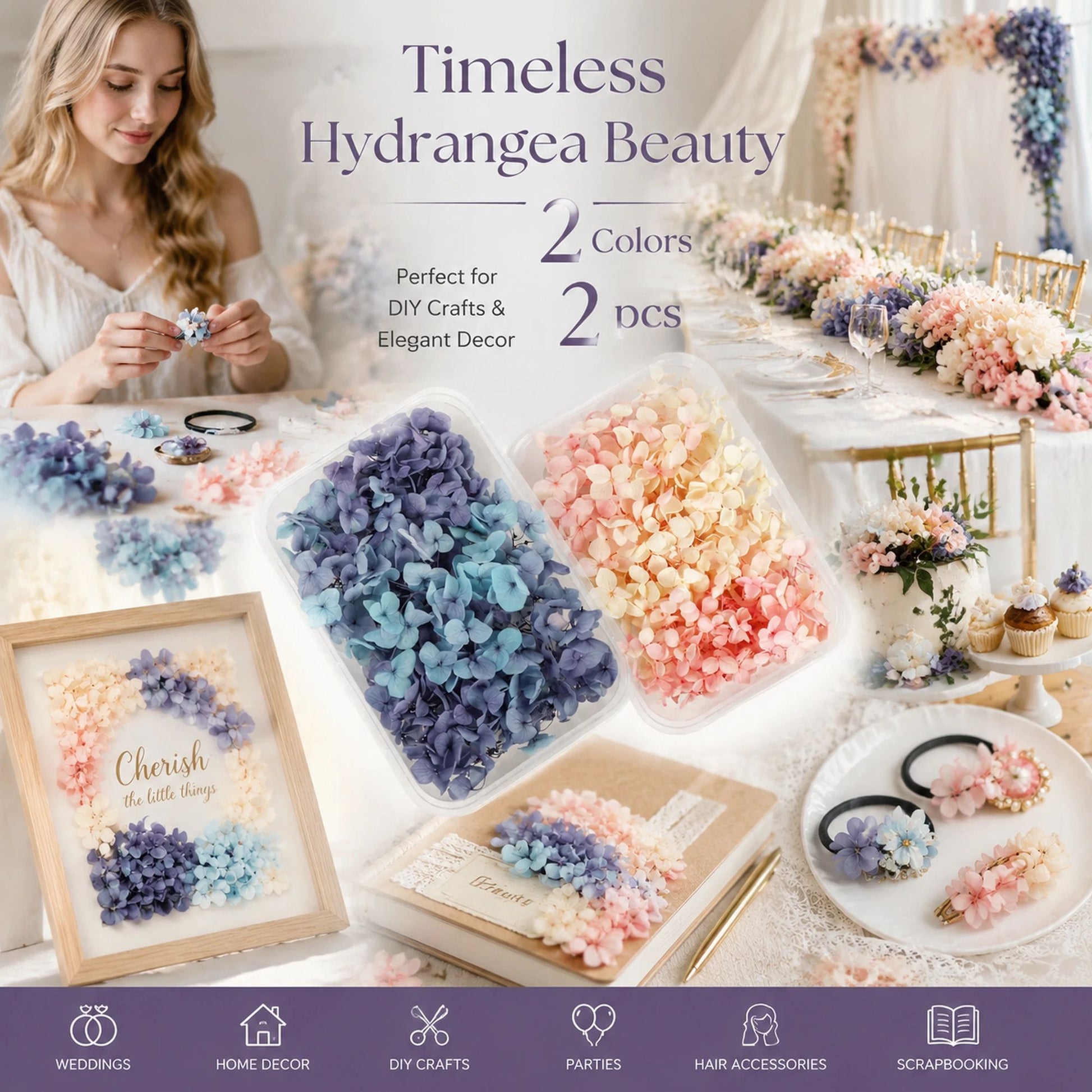 Blue Purple Shade & Champagne Tone Gradient Preserved Hydrangea Scented Candle Supply 2 Boxes