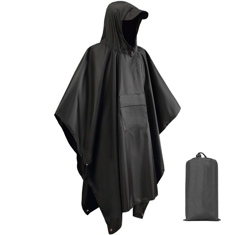 Multifunctional 3‑in‑1 Adult Rain Poncho Thin Black Cloak Raincoat, Can Be Used As Ground Sheet Tarp For Hiking Camping Cycling, Practical Halloween Christmas Outdoor Gift Accessory