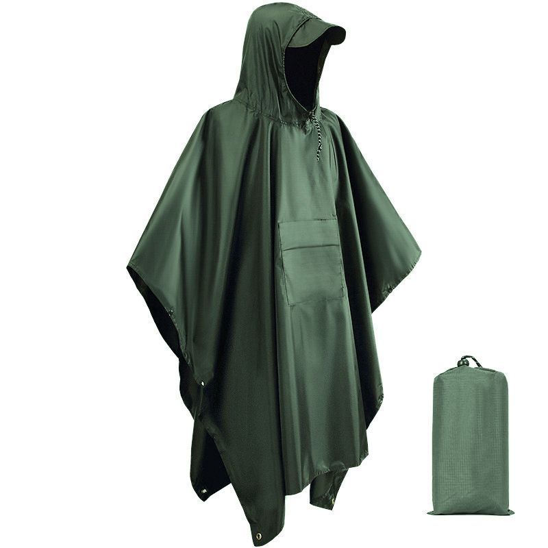 3‑in‑1 Multipurposes Olive Green Thin Rain Cloak For Adult, Waterproof Poncho Shelter Ground Cloth For Backpacking Hiking Cycling, Ideal Holiday Present For Outdoor Enthusiasts
