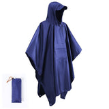 Adult 3‑in‑1 Blue Thin Rain Poncho Cloak Raincoat, Multipurpose Ground Mat Tarp For Camping Mountaineering Cycling, Space‑Saving Outdoor Gear Christmas Gift For Hikers
