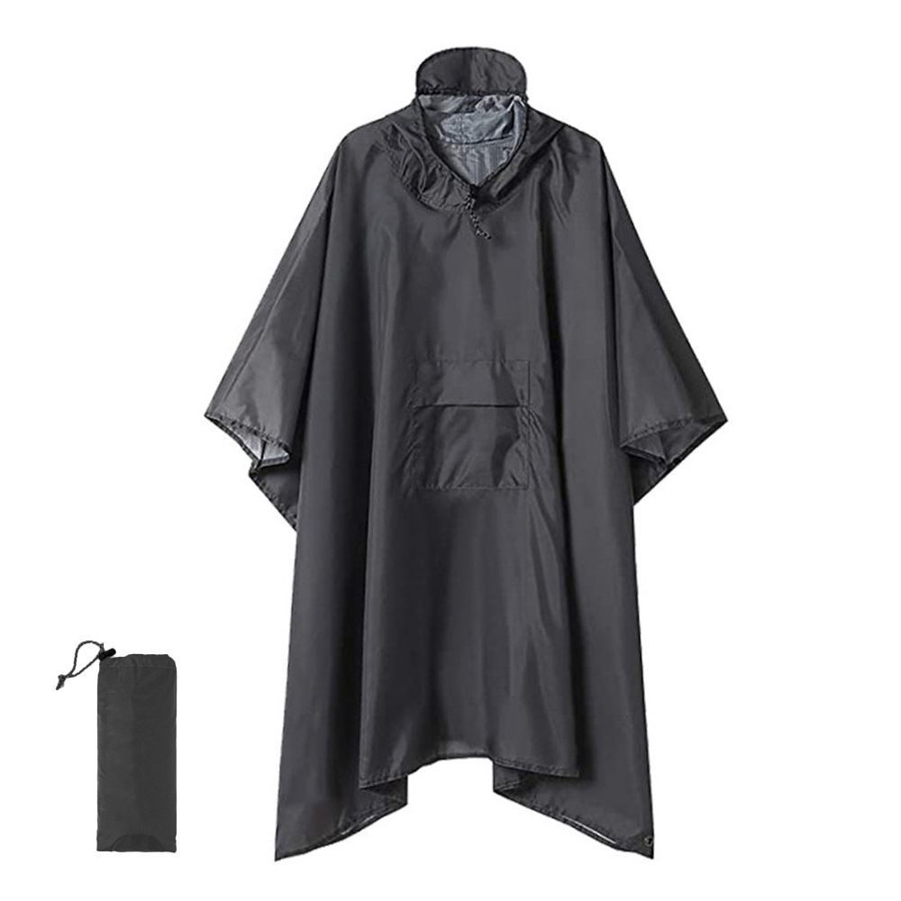Grey Thin Adult 3‑in‑1 Multifunctional Rain Poncho Cloak, Portable Ground Cloth Tarp For Outdoor Camping Backpacking Cycling, Nice Holiday Gift For Travel Lovers