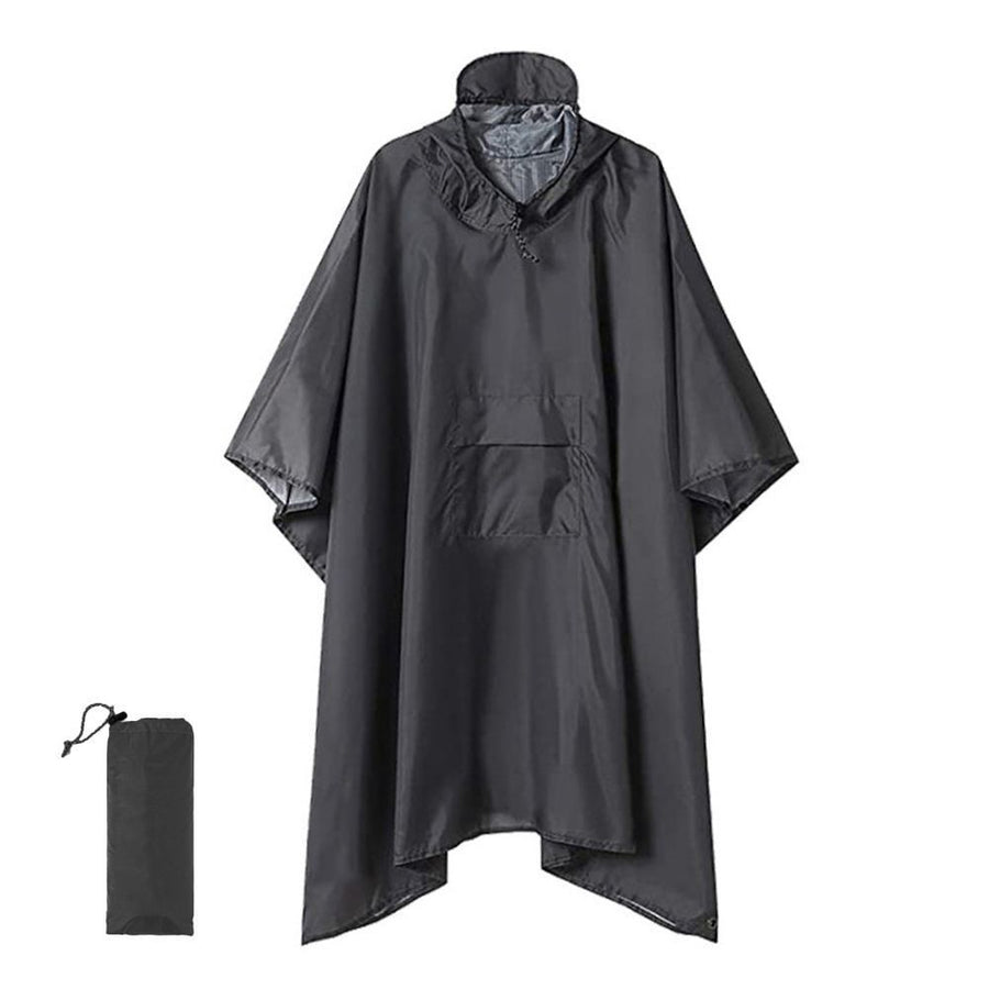 Grey Thin Adult 3‑in‑1 Multifunctional Rain Poncho Cloak, Portable Ground Cloth Tarp For Outdoor Camping Backpacking Cycling, Nice Holiday Gift For Travel Lovers