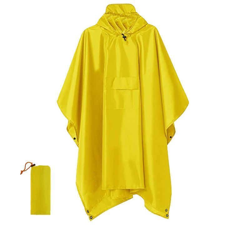 Adult Yellow Thin 3‑in‑1 Rain Cloak Poncho, Waterproof Ground Sheet Tarp Shelter For Hiking Camping Cycling Backpacking, Christmas Surprise Present For Outdoor User