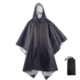 Silver‑Coated Polyester Black Adult 3‑in‑1 Rain Poncho Cloak, Multi‑Use Ground Cloth Tarp For Backpacking Hiking Cycling, Sun‑Protection Outdoor Accessory Christmas Gift