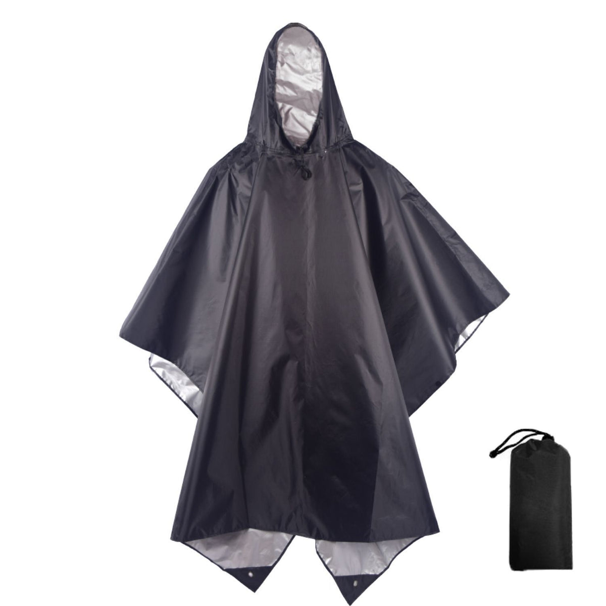 Silver‑Coated Polyester Black Adult 3‑in‑1 Rain Poncho Cloak, Multi‑Use Ground Cloth Tarp For Backpacking Hiking Cycling, Sun‑Protection Outdoor Accessory Christmas Gift