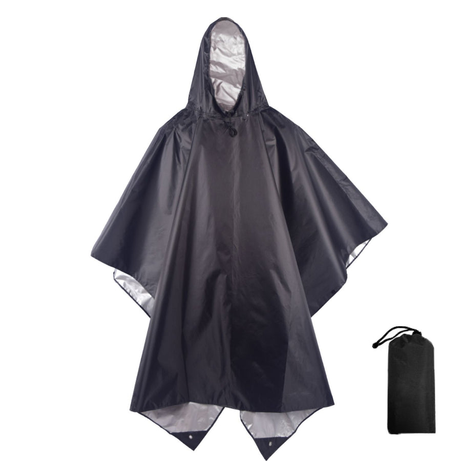Silver‑Coated Polyester Black Adult 3‑in‑1 Rain Poncho Cloak, Multi‑Use Ground Cloth Tarp For Backpacking Hiking Cycling, Sun‑Protection Outdoor Accessory Christmas Gift