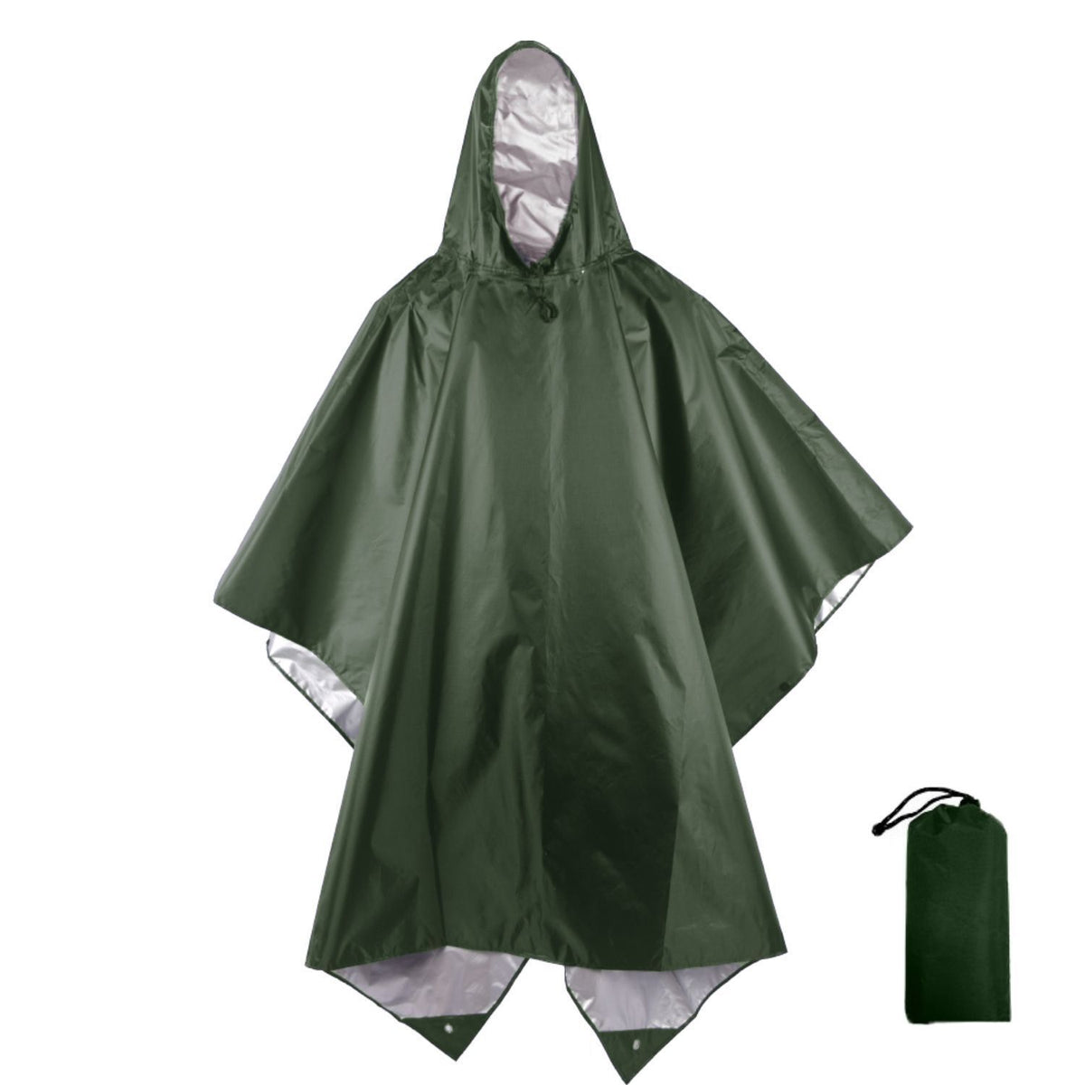 Silver‑Coated Polyester Olive Green Adult 3‑in‑1 Rain Cloak Poncho, Multipurpose Ground Mat Shelter For Camping Hiking Cycling, Holiday Surprise Gift For Traveler