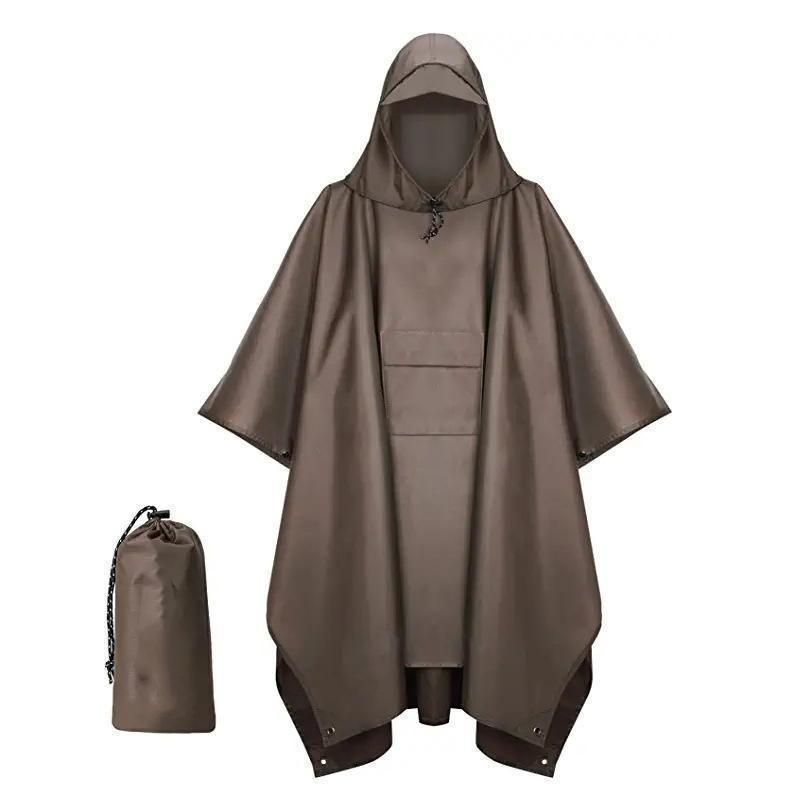 Brown Thin Adult 3‑in‑1 Multifunctional Rain Cloak Poncho, Portable Ground Cloth Shelter For Hiking Camping Cycling Backpacking, Ideal Holiday Gift For Outdoor Sports Lover