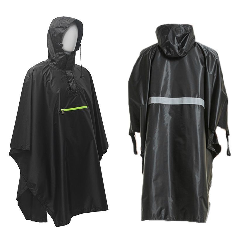 Adult Black Reflective Self‑Storage 3‑in‑1 Rain Poncho Cloak, Multi‑Function Ground Sheet Tarp For Hiking Camping Cycling, Safe Night Use Gear Halloween Christmas Gift