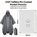 Widened Enlarged Grey Thin Adult 3‑in‑1 Rain Cloak Poncho, Large‑Size Ground Mat Shelter For Camping Backpacking Hiking, Practical Holiday Gift For Family Outdoor Activity