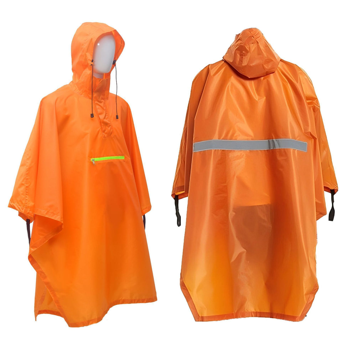 Orange Reflective Self‑Storage Adult 3‑in‑1 Rain Cloak Poncho, Multi‑Use Ground Cloth Shelter For Camping Hiking Cycling, Portable Outdoor Gear Halloween Christmas Present