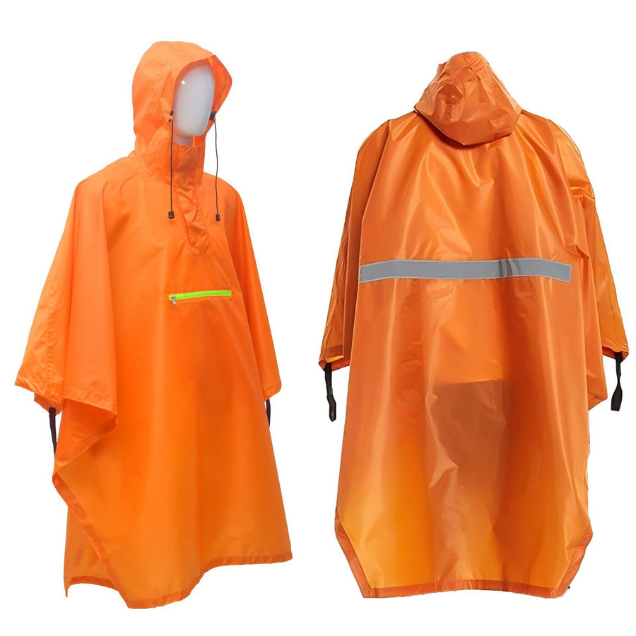 Orange Reflective Self‑Storage Adult 3‑in‑1 Rain Cloak Poncho, Multi‑Use Ground Cloth Shelter For Camping Hiking Cycling, Portable Outdoor Gear Halloween Christmas Present