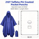 Widened Enlarged Blue Thin Adult 3‑in‑1 Rain Poncho Cloak, Oversized Ground Sheet Tarp For Backpacking Camping Hiking, Large Space Outdoor Gear Holiday Gift For Camper