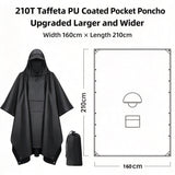 Widened Enlarged Black Thin Adult 3‑in‑1 Rain Cloak Poncho, Multifunctional Ground Mat Shelter For Hiking Camping Cycling, All‑Weather Outdoor Accessory Christmas Holiday Gift